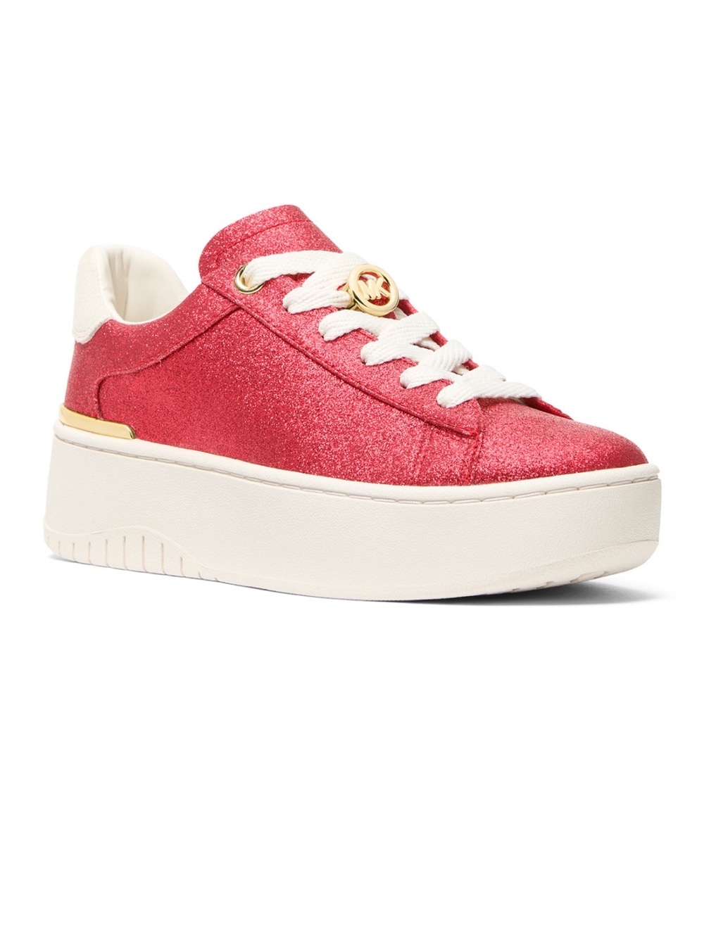 Michael Kors Red Glitter Platform Lace-Up Sneakers